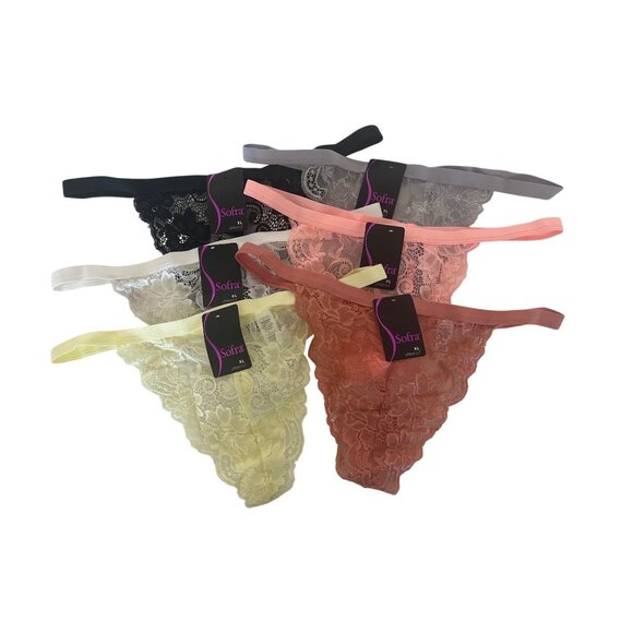 Sofra Lace Thong Underwear 6-Pack Bundle Multicolor - Picture 1 of 5